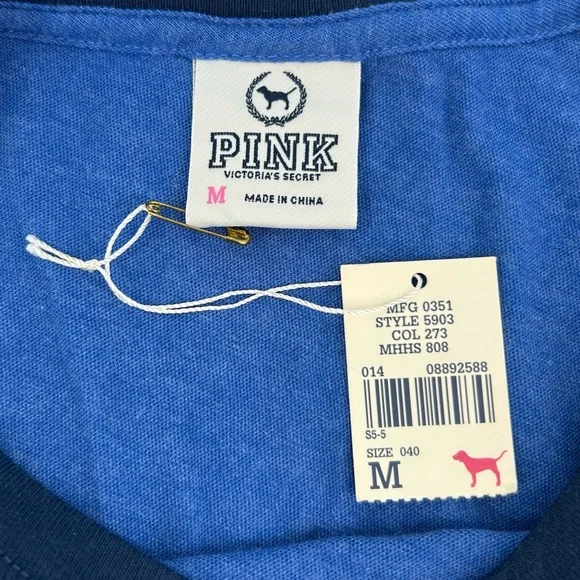 NWT Vtg Y2K PINK Victoria’s Secret Mountain Makeout Lover’s Peak Blue Ringer Tee - Picture 8 of 9